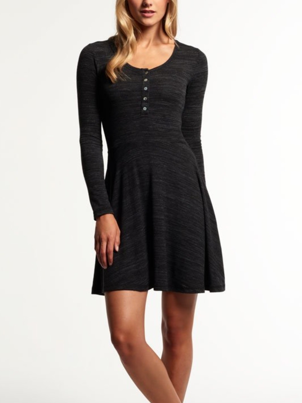 EUC Superdry Grey/Black Long-Sleeve Henley Twist Yarn Skater Dress Sz M